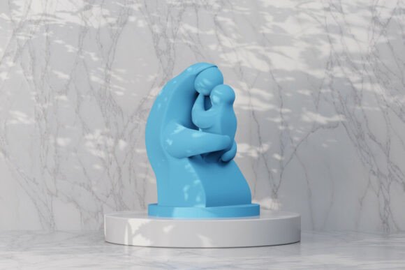 Modern Mother and Child Sculpture: A Minimalist 3D Art Decor